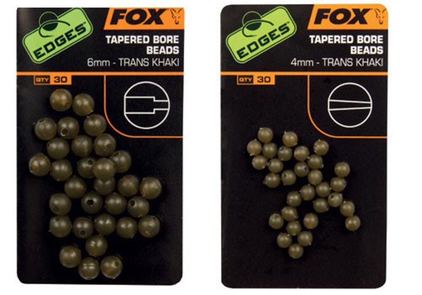 Levně Fox Edges gumové korálky Tapered Bore Beads Trans Khaki 4mm