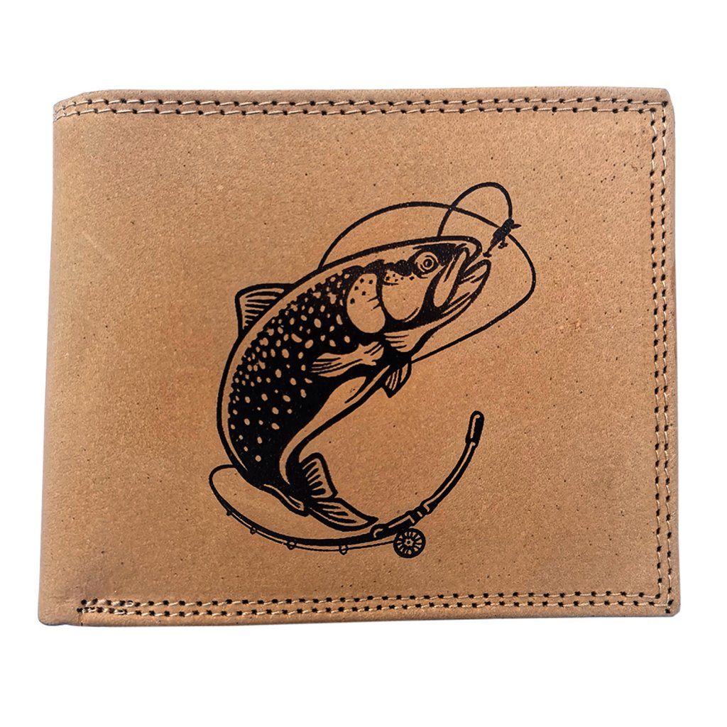 Levně MERCUCIO kožená peněženka sv. hnědá - Pstruh s prutem