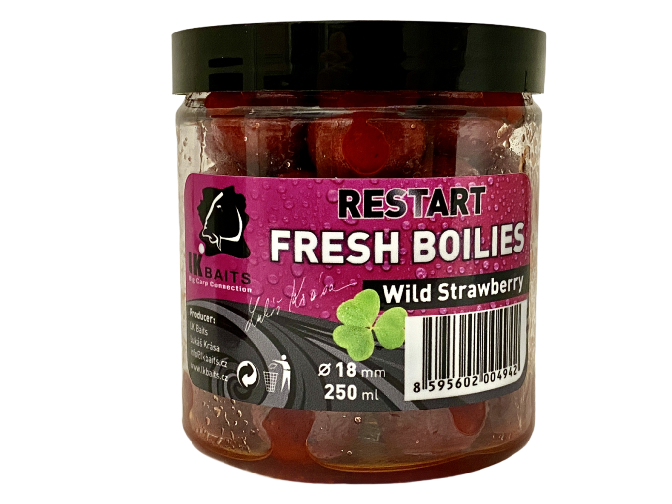 LK Baits Fresh Boilies Restart Wild Strawberry 18mm 250ml