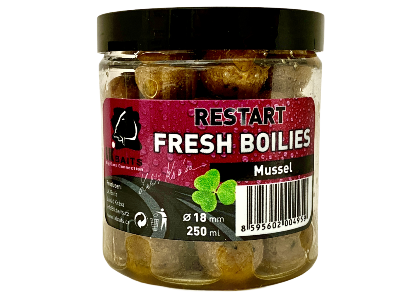 LK Baits Fresh Boilies Restart Mussel 18mm 250ml