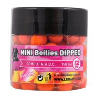 LK Baits Mini Boilies in Dip Compot N.H.D.C 12mm 150ml Fluoro